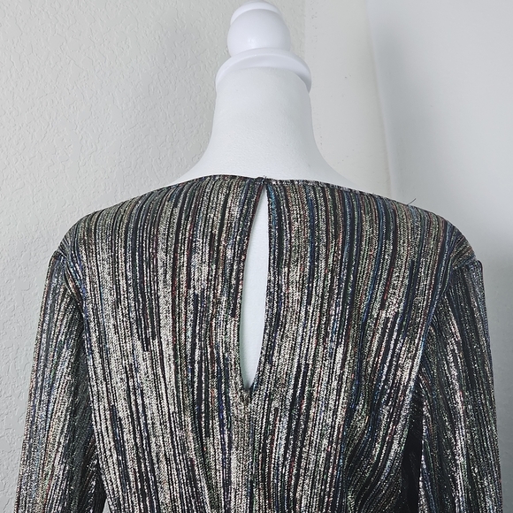 Ramy Brook Metallic Stripe Long Sleeve Belted Mini Dress Sz L - Picture 7 of 15